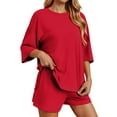 thumbnail image 1 of Yuhangmm Short Sets for Women, Women Round Neck T Shirt And Athletic Shorts Suit Set For Sports Summer Casual Comfortable Outfit Red4 M, 1 of 7