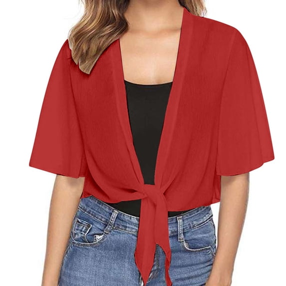 Yuhangmm Summer Cardigans for Women Lightweight Women's Casual Short Sleeve Chiffon Cardigan Elegant Summer Shoulder Jacket Lightweight Thin Jacket Red XXL