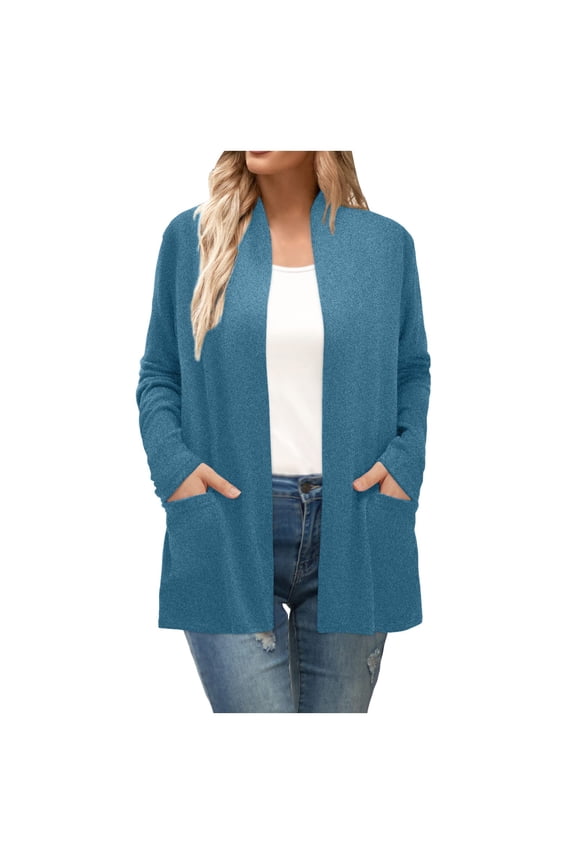 Summer Cardigans for Women Lightweight Women's Long Sleeve Open Front Cardigan With Pockets Casual Duster Lightweight Sweater For Fall Navy M