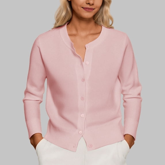 Yuhangmm Summer Cardigans for Women Women's Cardigan Casual Button Down Knit Sweater for Spring and Fall Lightweight and Soft Versatile Knit Layer Pink One Size