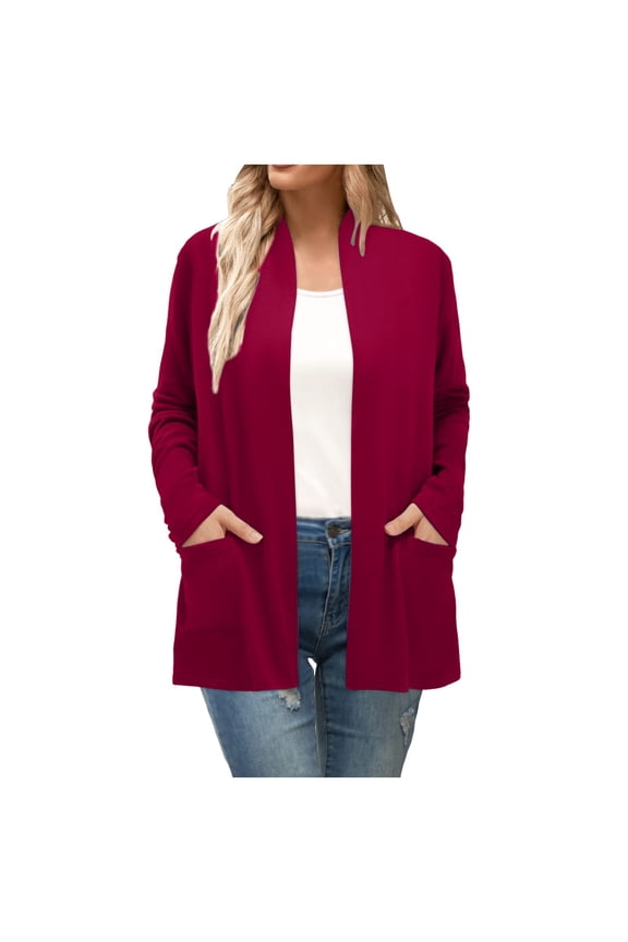 Summer Cardigans for Women Lightweight Women's Long Sleeve Open Front Cardigan With Pockets Casual Duster Lightweight Sweater For Fall Red L
