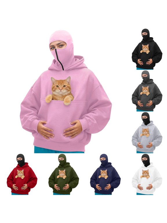 Sweatshirts for Women Loose Fit Unisex Double Layer Full Hooded Zipper Sweatshirt Streetwear Casual Pullover Jacket with Adjustable Drawstring Pink L