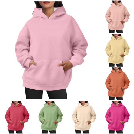 Yuhangmm Sweatshirts for Women Loose Fit Oversized Pullover Hoodies Short Velvet Sweaters Long Sleeve Winter Fall Outfits for Warmth Light Pink XXL