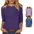 thumbnail image 1 of Yuhangmm T Shirts for Women, Autumn 3/4 Sleeve Button Front Knit Top For – Cozy Round Neck Casual T Shirt Style Shirts Long Sleeved Dark Purple S, 1 of 4