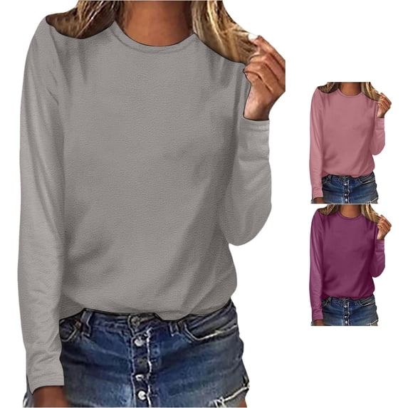 Yuhangmm T Shirts for Women, Elegant Long Sleeve Crew Neck Tee For Everyday Comfort And Long Sleeve Tops for Women Light Gray S