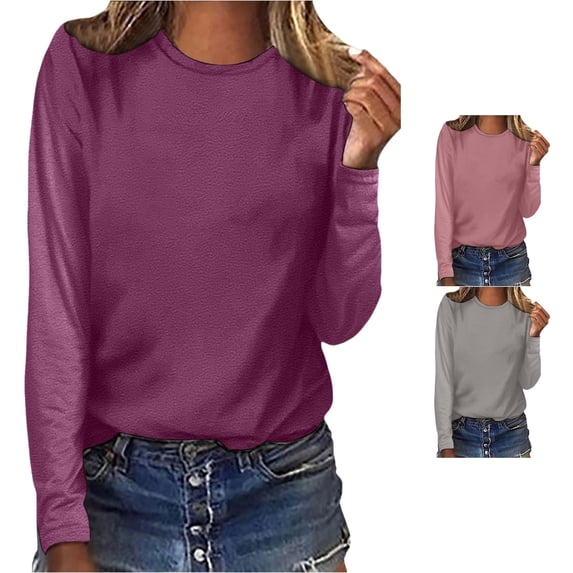 Yuhangmm T Shirts for Women, Elegant Long Sleeve Crew Neck Tee For Everyday Comfort And Long Sleeve Tops for Women Purple M
