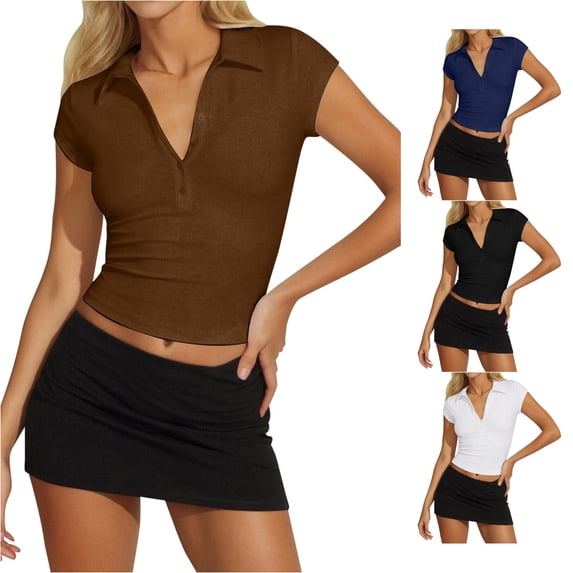 Yuhangmm T Shirts for Women, Women's Button Down Short Sleeved Tight Fitting T Shirt Womens Turtleneck Long Sleeve Tops Coffee XL