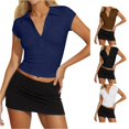 thumbnail image 1 of Yuhangmm T Shirts for Women, Women's Button Down Short Sleeved Tight Fitting T Shirt Womens Turtleneck Long Sleeve Tops Navy L, 1 of 4