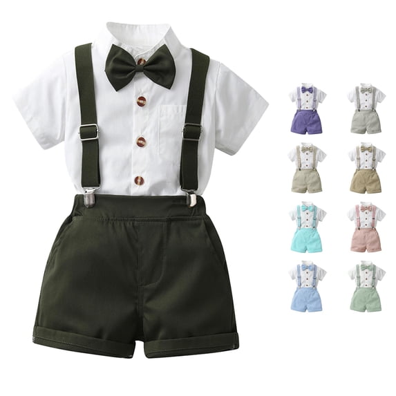 Yuhangmm Toddler Boys Short Sleeve Solid T Shirt Tops Suspenders Shorts Child Kids Gentleman Outfits Baby Boy Clothes 3 Months Army Green 6-9 Months