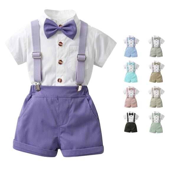 Yuhangmm Toddler Boys Short Sleeve Solid T Shirt Tops Suspenders Shorts Child Kids Gentleman Outfits Baby Boy Clothes 3 Months Purple 4-5 Years