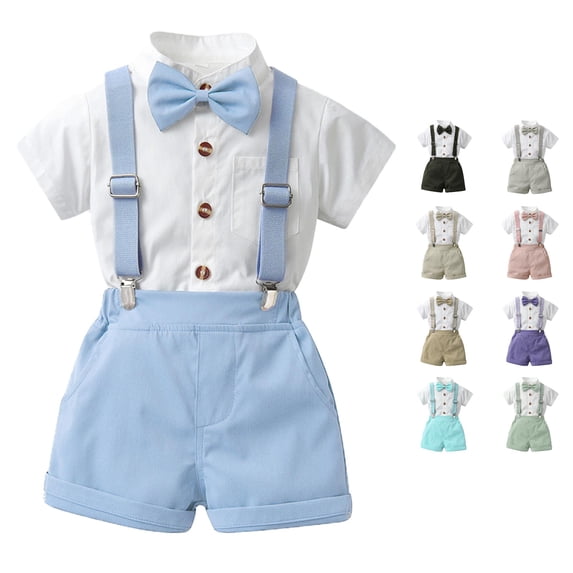 Yuhangmm Toddler Boys Short Sleeve Solid T Shirt Tops Suspenders Shorts Child Kids Gentleman Outfits Baby Boy Clothes 3 Months Sky Blue 4-5 Years