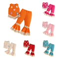 thumbnail image 1 of Yuhangmm Toddler Girls Sleeveless Floral Tassels T Shirt Vest Tops Pants Kids Outfits Clothes for Twin Baby Girls Orange 9-12 Months, 1 of 8