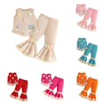 thumbnail image 1 of Yuhangmm Toddler Girls Sleeveless Floral Tassels T Shirt Vest Tops Pants Kids Outfits Clothes for Twin Baby Girls White 18-24 Months, 1 of 4