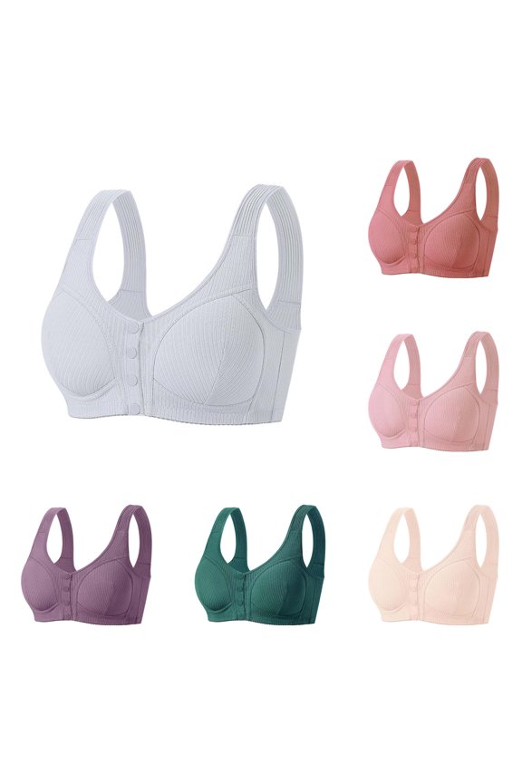 Tshirt Bras for Women Front Buttoned Backless Adjustable Straps Cup Seamless Design Breathable Comfortable Smooth Grey 60