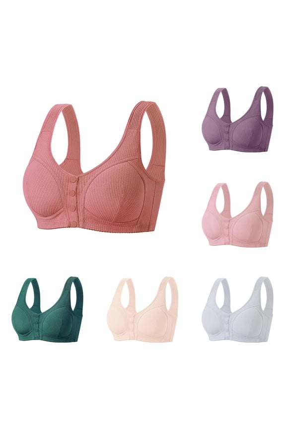Tshirt Bras for Women Front Buttoned Backless Adjustable Straps Cup Seamless Design Breathable Comfortable Smooth Pink 60