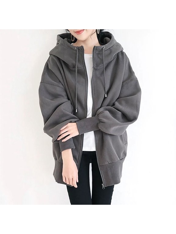 Women Hoodies Solid Turtleneck Zipper Sweatshirt with Pockets Sweatshirt Jacket and Cozy Warm Feel for Cold Weather Grey One Size