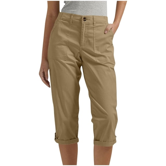 Yuhangmm Women's Casual Straight Leg Cargo Pants With Button Front For Summer Comfort And Daily Wear Khaki L