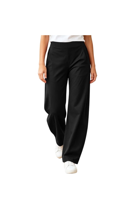 Women's Effortless Everyday High Waisted Casual Pants With Front Pockets for Comfort Style Black S