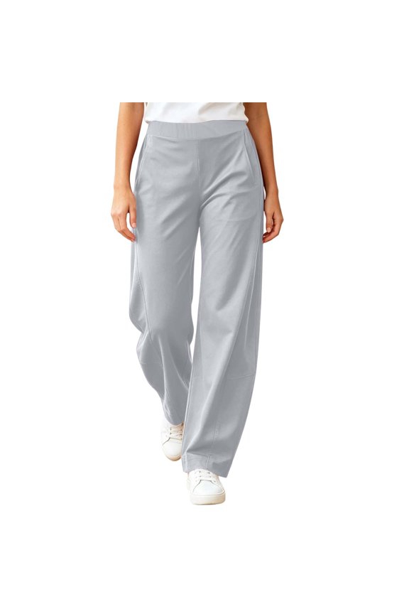 Women's Effortless Everyday High Waisted Casual Pants With Front Pockets for Comfort Style Light Gray S