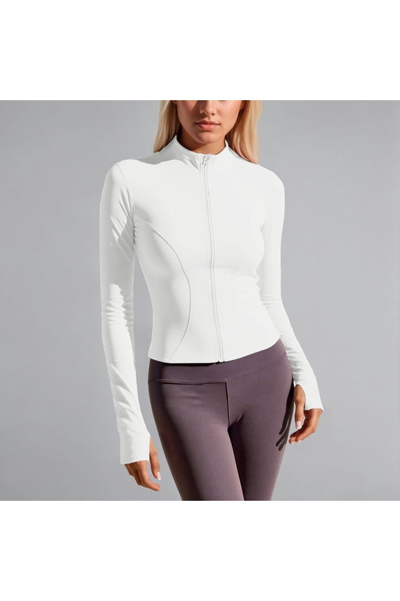 Women's Lightweight Athletic Jacket for Gym Fitness and Casual Slim Fit Stretchy Hooded Outerwear for Running and Training Women's Casual Outerwear White M
