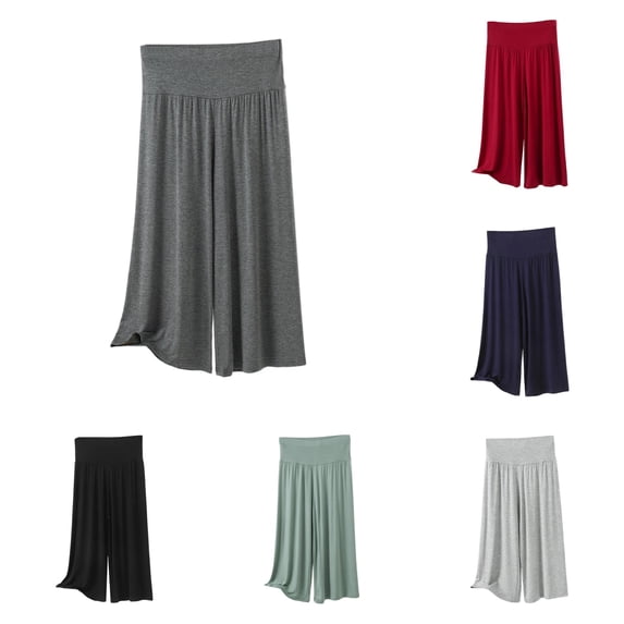 Yuhangmm Women's Pants, High Waist Casual Capris Stretchy Summer Shorts Soft Comfortable Elastic Waistband Lightweight Trousers Womens Flare Leggings Dark Gray M