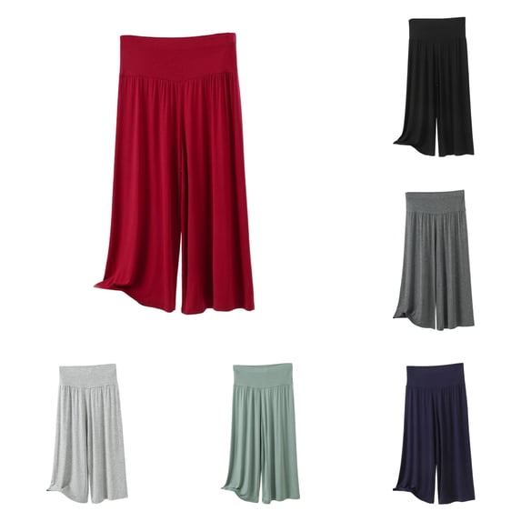 Yuhangmm Women's Pants, High Waist Casual Capris Stretchy Summer Shorts Soft Comfortable Elastic Waistband Lightweight Trousers Womens Flare Leggings Red L