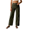thumbnail image 1 of Yuhangmm Women's Pants Summer High Waist Straight Leg Button Wide Leg Pants For Casual Comfortable Trousers Green S, 1 of 5