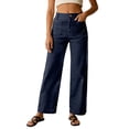 thumbnail image 1 of Yuhangmm Women's Pants Summer High Waist Straight Leg Button Wide Leg Pants For Casual Comfortable Trousers Navy XXL, 1 of 5
