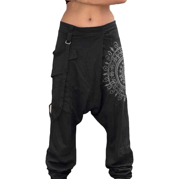 Yuhangmm Women's Pants, Versatile Print Pants with Drop Crotch for Women Relaxed Casual Suitable for Spring and Fall Black XXXXL