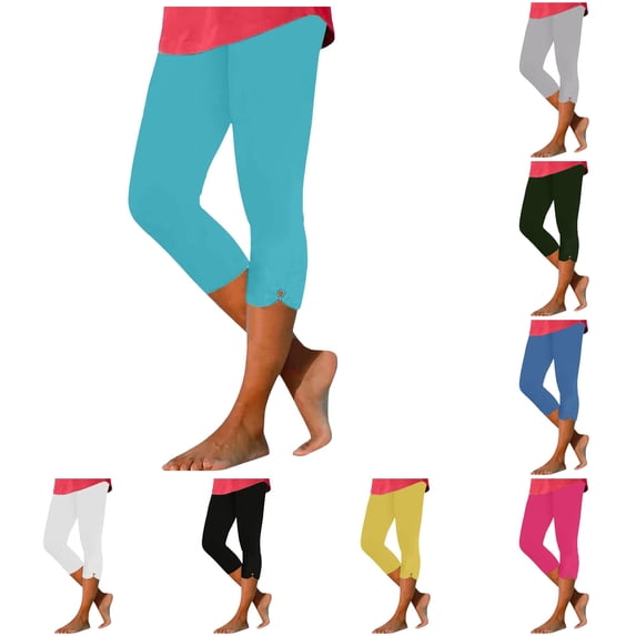 Yuhangmm Women's Pants, Women High Waist Leggings Summer Beach Pants Casual Exercise Stretch Leggings Hollow Cropped Pants Half Half Pants Blue2 XL