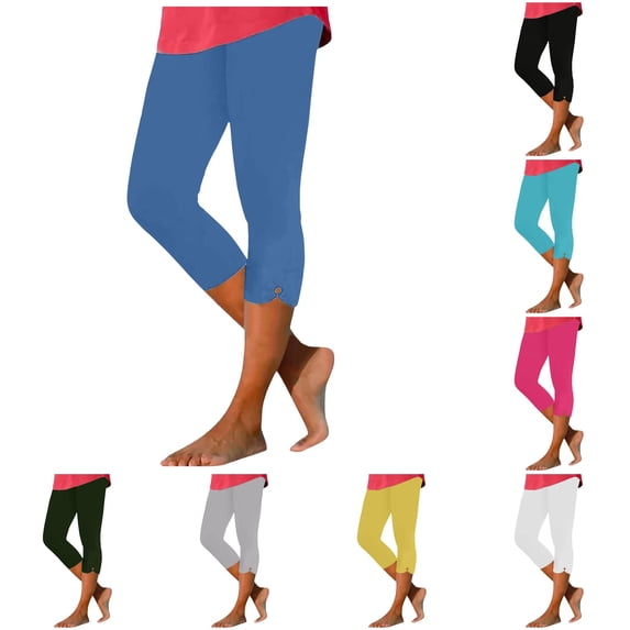 Yuhangmm Women's Pants, Women High Waist Leggings Summer Beach Pants Casual Exercise Stretch Leggings Hollow Cropped Pants Half Half Pants Blue3 XL