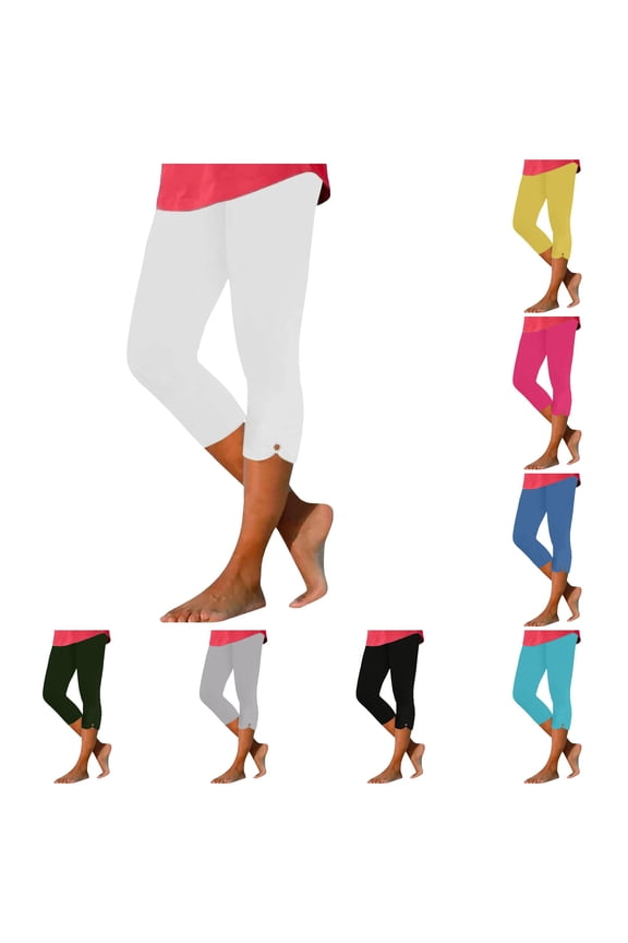 Women's Pants, Women High Waist Leggings Summer Beach Pants Casual Exercise Stretch Leggings Hollow Cropped Pants Half Half Pants White S