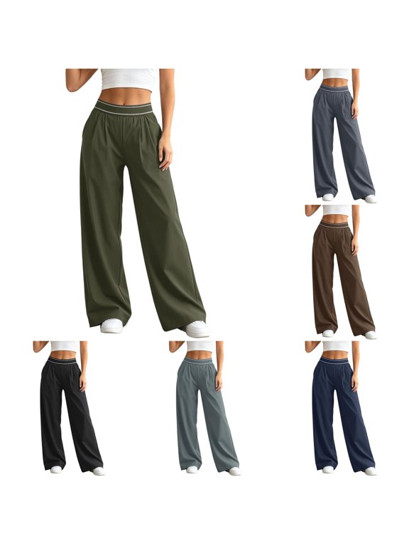 Women's Jogger Pants High-Washion Wide-Leg Slim-Fit for Yoga to Weekday Activities with Seamless Comfort and Relaxed Style Green L