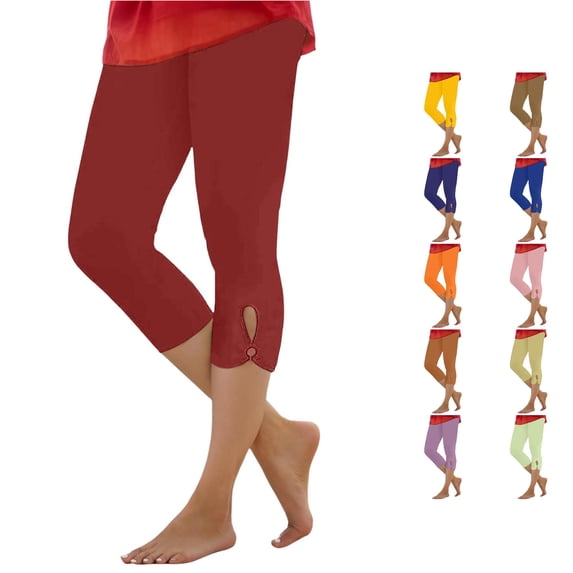 Yuhangmm Women's Pants, Womens Capris For Summer Dressy Cropped High Waist Yoga Pants Comfy Stretchy Leggings Workout Compression Pants Crop Leggings for Women Wine XXL