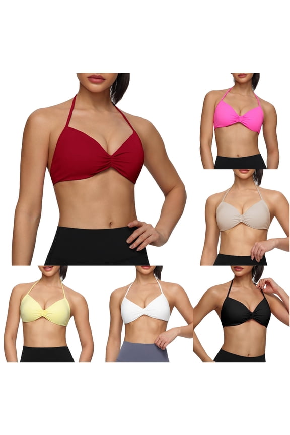 Women's Sports Bras Solid Yoga Bra Thin Straps Breathable Slim Fit Crop Red L