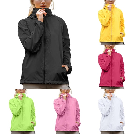 Yuhangmm Womens Lightweight Rain Jacket Packable Waterproof Raincoat Hooded Windbreaker Black XL