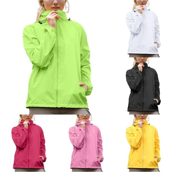 Yuhangmm Womens Lightweight Rain Jacket Packable Waterproof Raincoat Hooded Windbreaker Green XXL