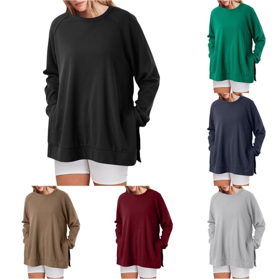 Yuhangmm Womens Oversized Sweatshirts Hoodies Crew Neck Pullover Sweaters Casual Comfy Fall Fashion Outfits Clothes with Cozy Warm Material Black S