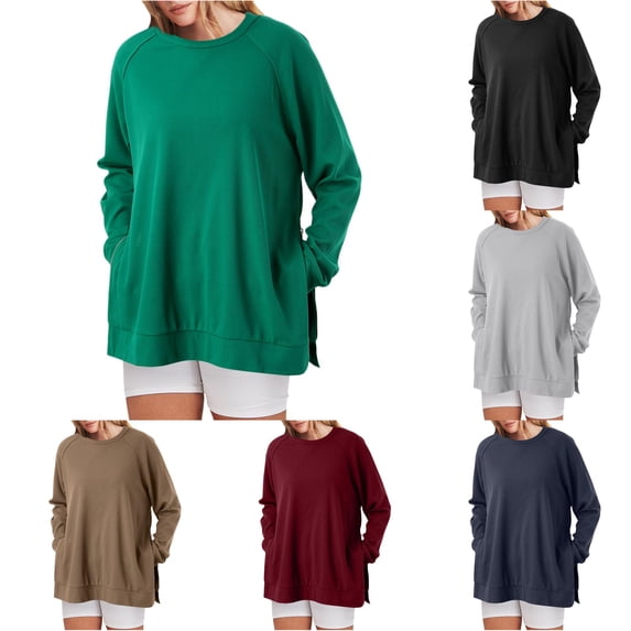 Yuhangmm Womens Oversized Sweatshirts Hoodies Crew Neck Pullover Sweaters Casual Comfy Fall Fashion Outfits Clothes with Cozy Warm Material Green S