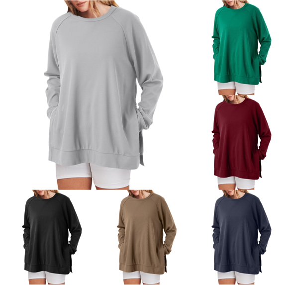 Yuhangmm Womens Oversized Sweatshirts Hoodies Crew Neck Pullover Sweaters Casual Comfy Fall Fashion Outfits Clothes with Cozy Warm Material Grey S