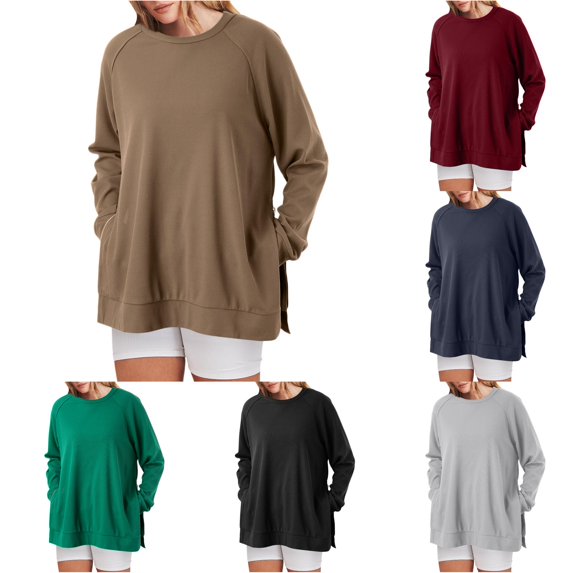 Yuhangmm Womens Oversized Sweatshirts Hoodies Crew Neck Pullover Sweaters Casual Comfy Fall Fashion Outfits Clothes with Cozy Warm Material Khaki S