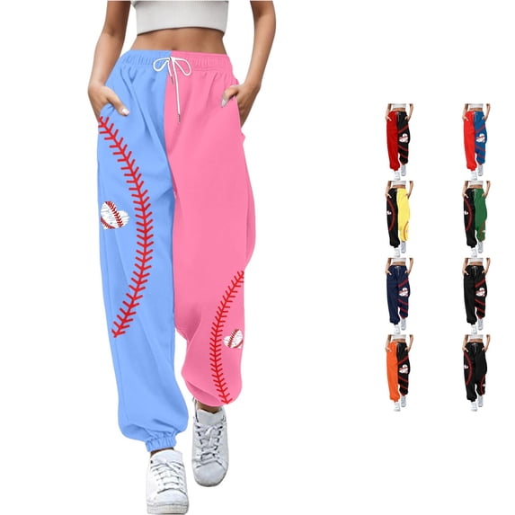 Yuhangmm Womens Sweatpants Baseball Football Print Bottom with Pockets High Waist Sporty Gym Athletic Jogger Pants Green S