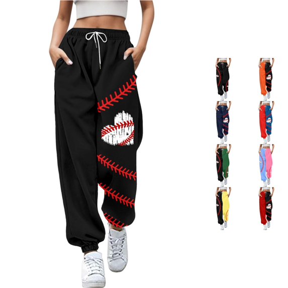 Yuhangmm Womens Sweatpants Baseball Football Print Bottom with Pockets High Waist Sporty Gym Athletic Jogger Pants Pink XXL