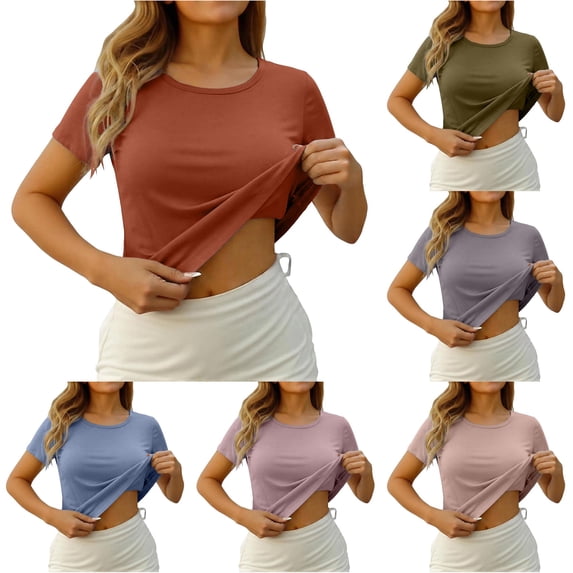 Yuhangmm Womens T Shirts, Built In Bra Camisole Top Seamless Comfort Stretch Short Sleeve Shirt Athletic T Shirt Women Brick Red M