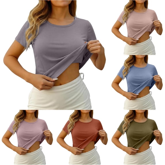 Yuhangmm Womens T Shirts, Built In Bra Camisole Top Seamless Comfort Stretch Short Sleeve Shirt Athletic T Shirt Women Dark Gray L