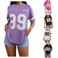 thumbnail image 1 of Yuhangmm Womens T Shirts, Casual Women's Loose Fit Letter Print Short Sleeve T Shirt Versatile Streetwear Top For Daily Fashion Neck Long Sleeve Tops for Women Purple L, 1 of 4