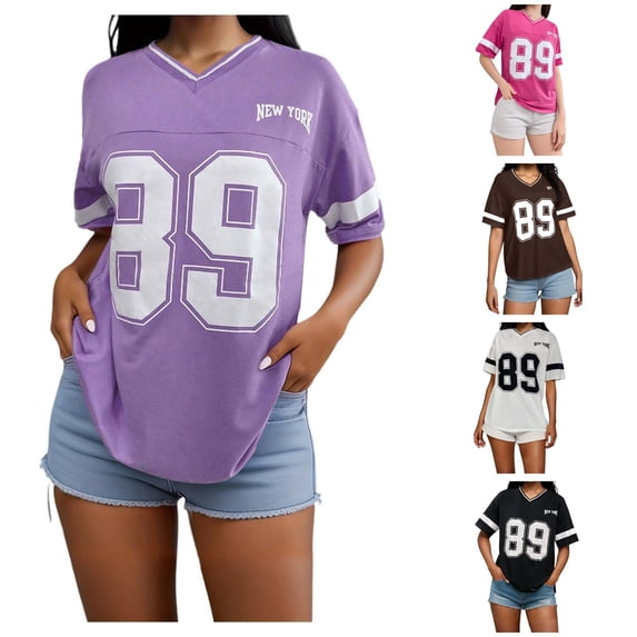 Yuhangmm Womens T Shirts, Casual Women's Loose Fit Letter Print Short Sleeve T Shirt Versatile Streetwear Top For Daily Fashion Neck Long Sleeve Tops for Women Purple L