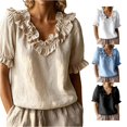 thumbnail image 1 of Yuhangmm Womens T Shirts, Fashion Casual Ruffled Collar Blouse Shirt Top Tunic Tee Lightweight Comfortable Casual Women Summer Beige XL, 1 of 4