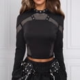 thumbnail image 1 of Yuhangmm Womens T Shirts, Gothic Punk Slim Fit Long Sleeve Tee for Women with Mesh Cutouts Dark Style Basic Top for Casual Everyday Wear Black M, 1 of 8