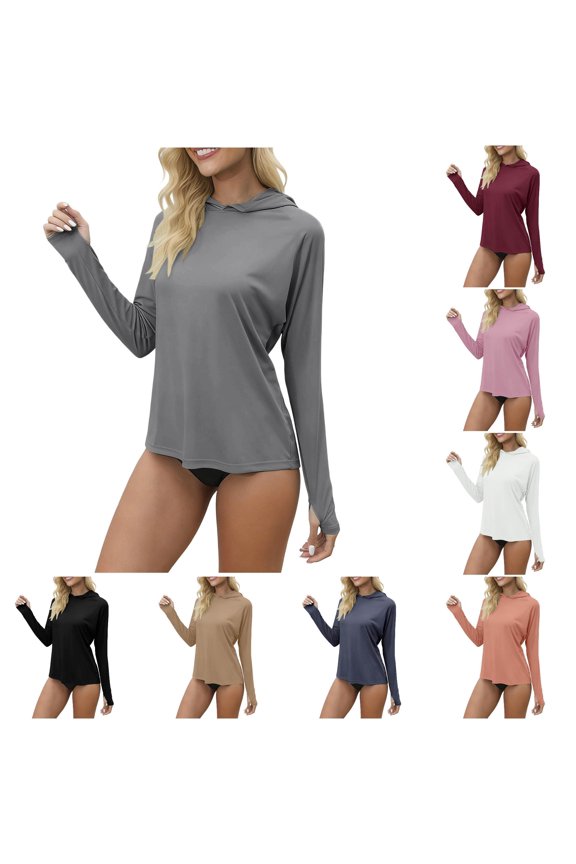 Womens T Shirts, Lightweight Breathable Shade Tee For Summer Slim Fit Ice Silk With Thumb Hole Coverage Swim Tee Grey S